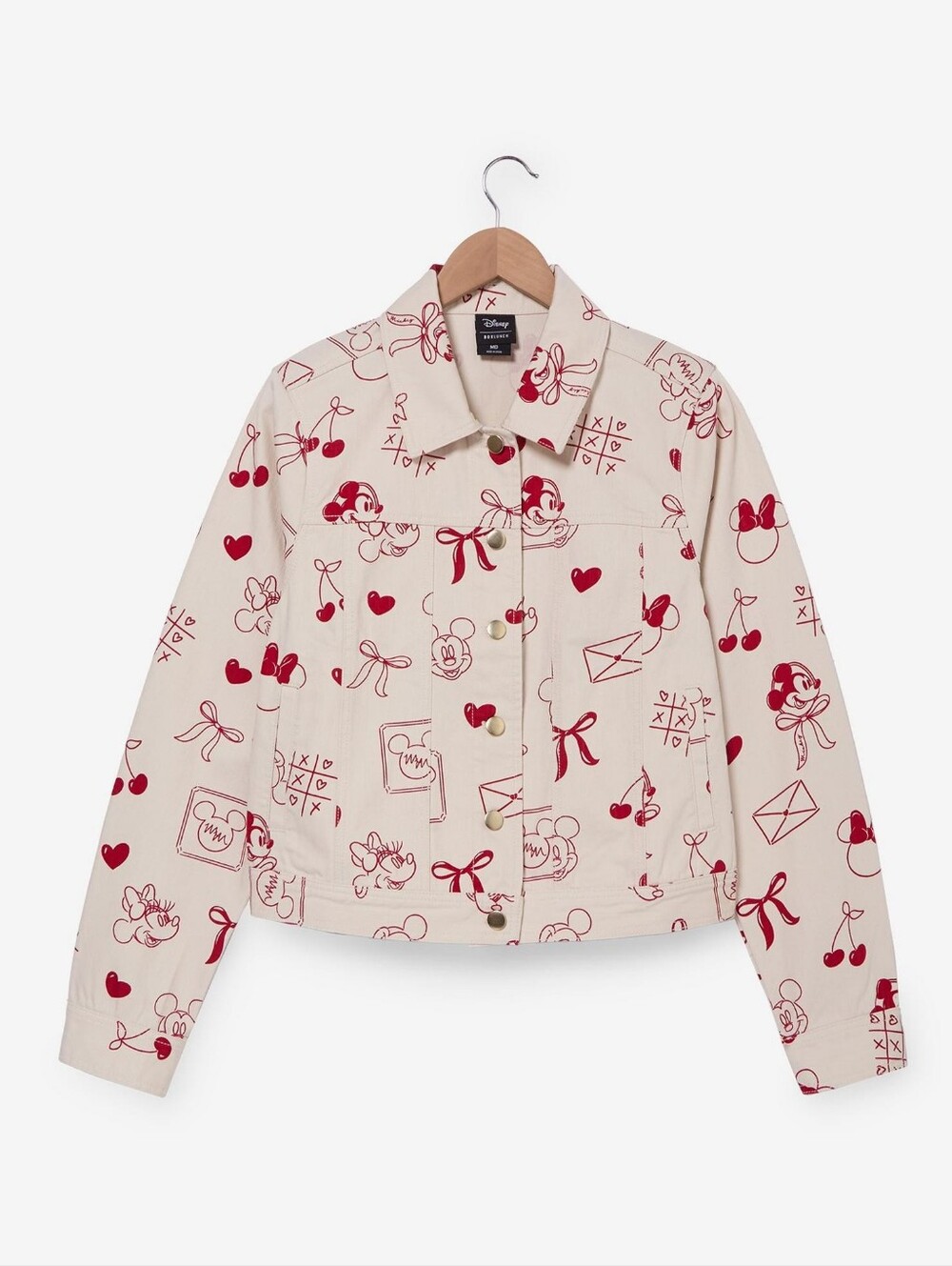 Disney BoxLunch NWOT Mickey & Minnie Valentine's Day Icons Denim Jacket sz XS